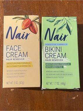 Nair Face Cream & Bikini Cream Hair Removers - Almond Oil & Green Tea